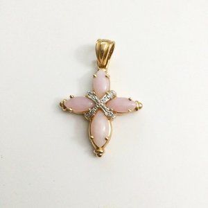 14k Pink Quartz Cross Style Pendant